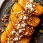 Butternut rôti avec feta, miel et noix, plat savoureux et coloré