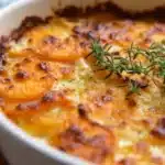 Gratin de patate douce doré et savoureux sur une assiette