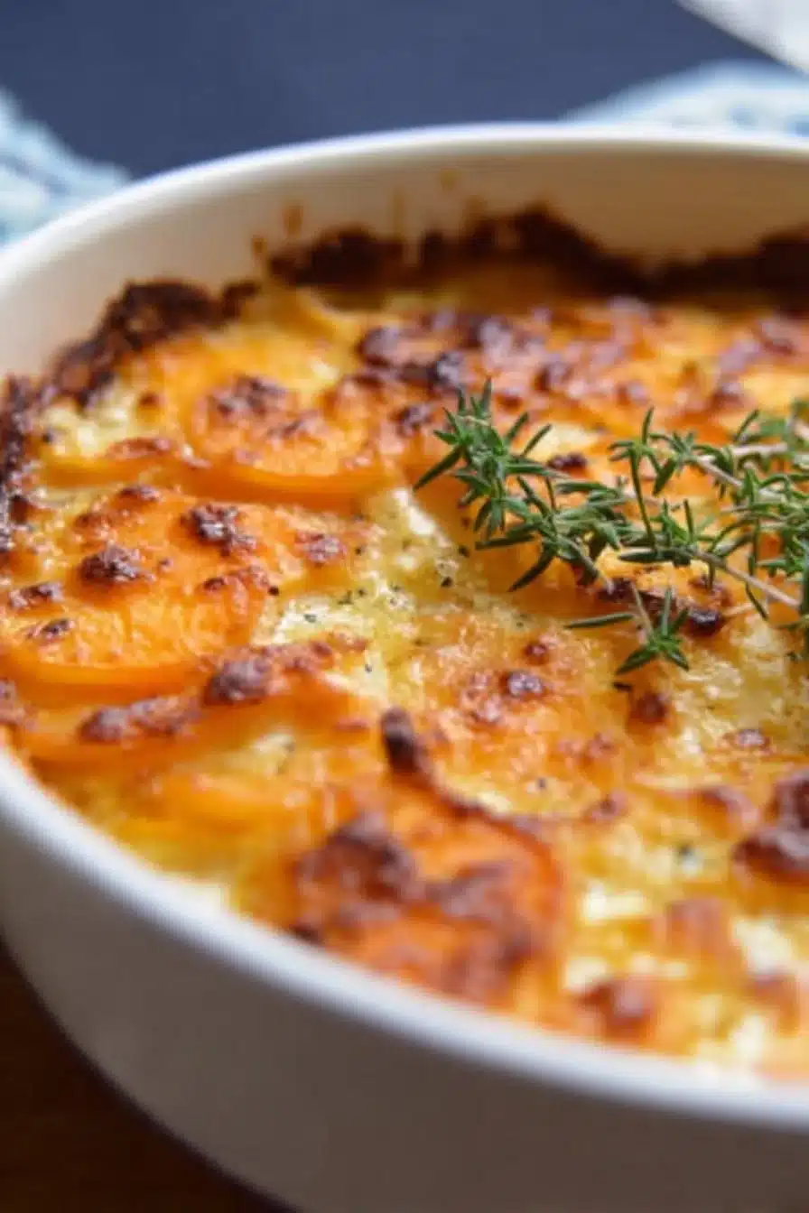 Gratin de patate douce doré et savoureux sur une assiette