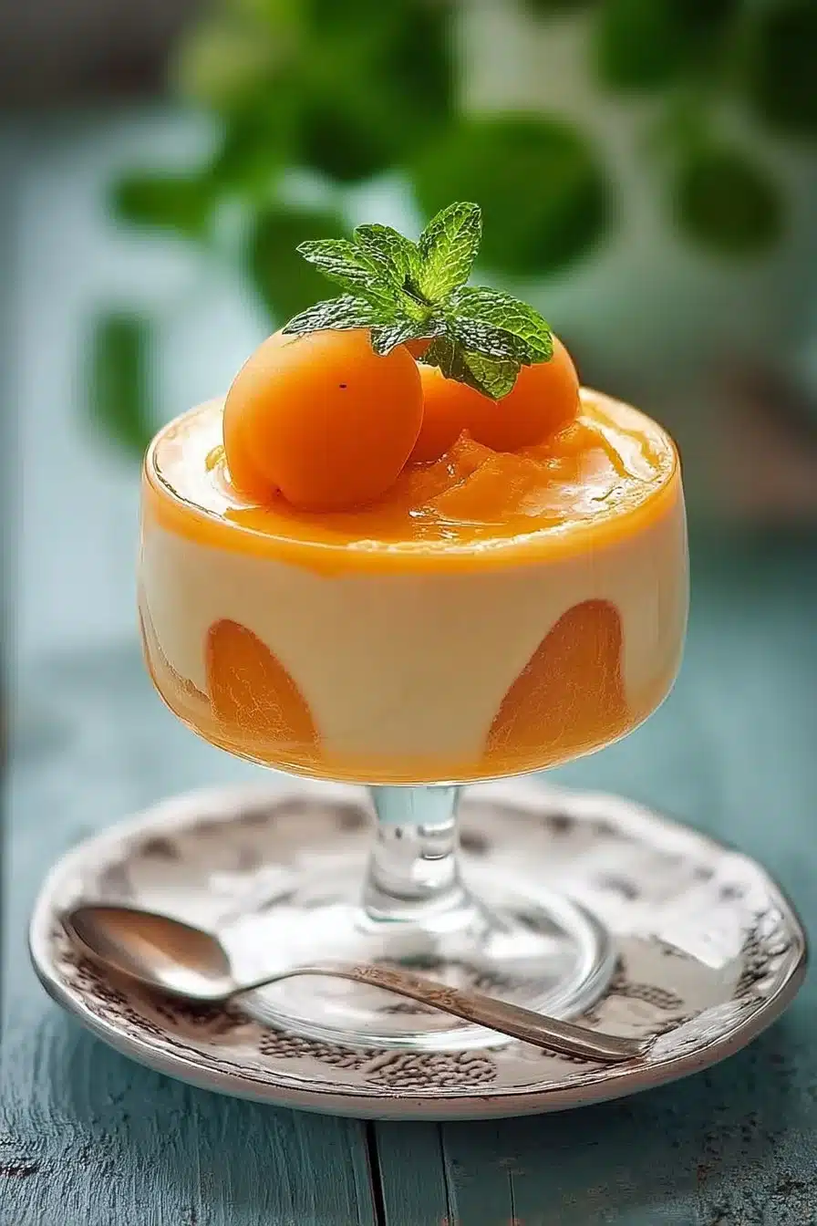 Mousse à l'abricot servie dans un élégant verre à dessert