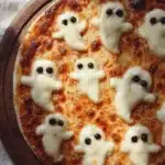 Une délicieuse pizza de Pizza Fantôme, garnie d'ingrédients frais et savoureux.