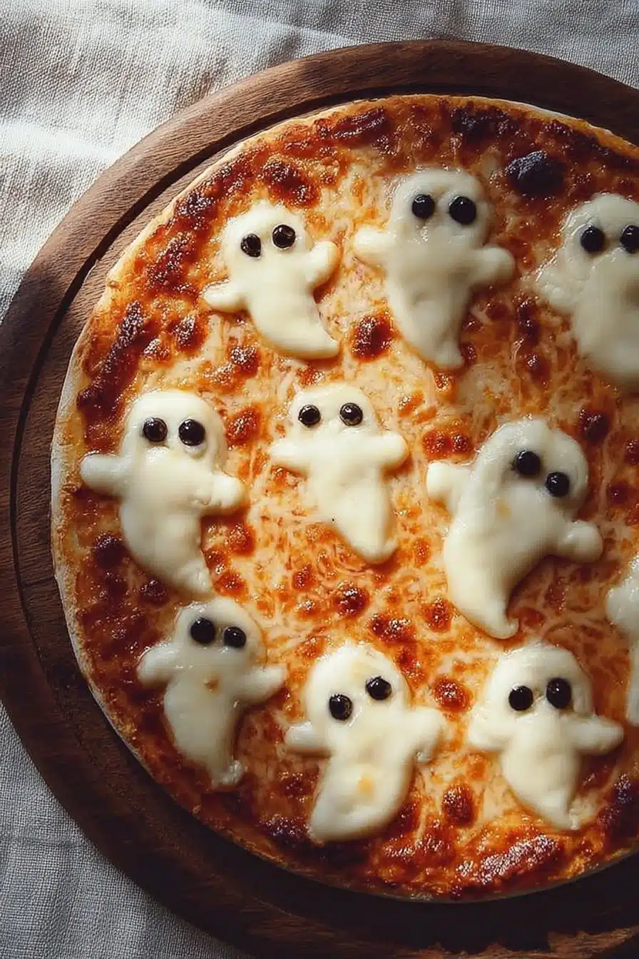 Une délicieuse pizza de Pizza Fantôme, garnie d'ingrédients frais et savoureux.