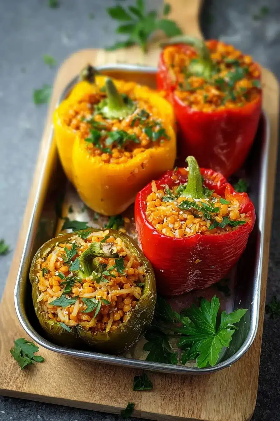 Poivrons farcis aux lentilles corail, un plat coloré et sain