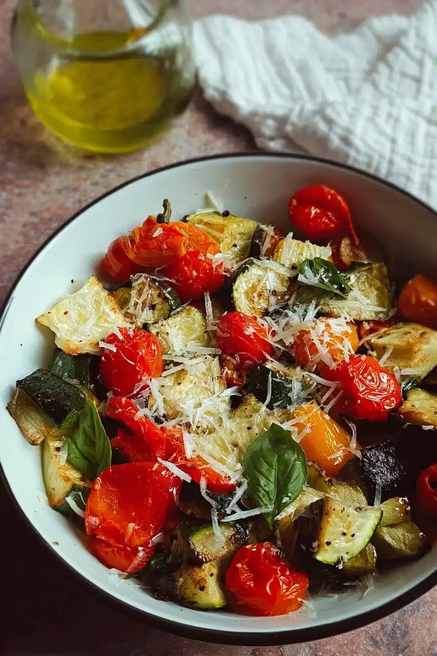Salade de légumes d'été rôtis au parmesan, un plat savoureux et coloré