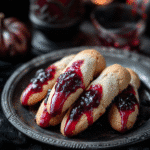 Doigts de sorcière sablés Halloween, biscuits croquants en forme de doigts avec amandes ensanglantées