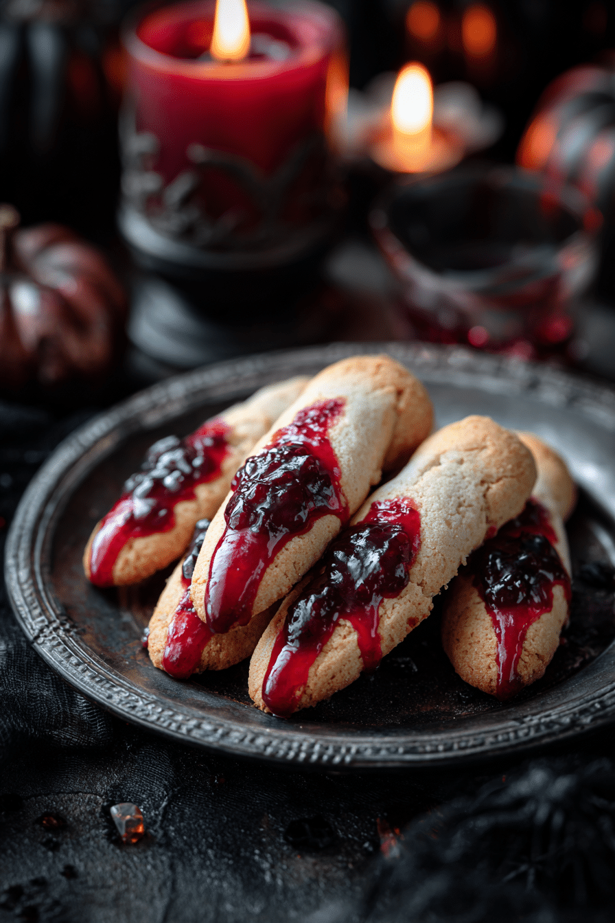 Doigts de sorcière sablés Halloween, biscuits croquants en forme de doigts avec amandes ensanglantées