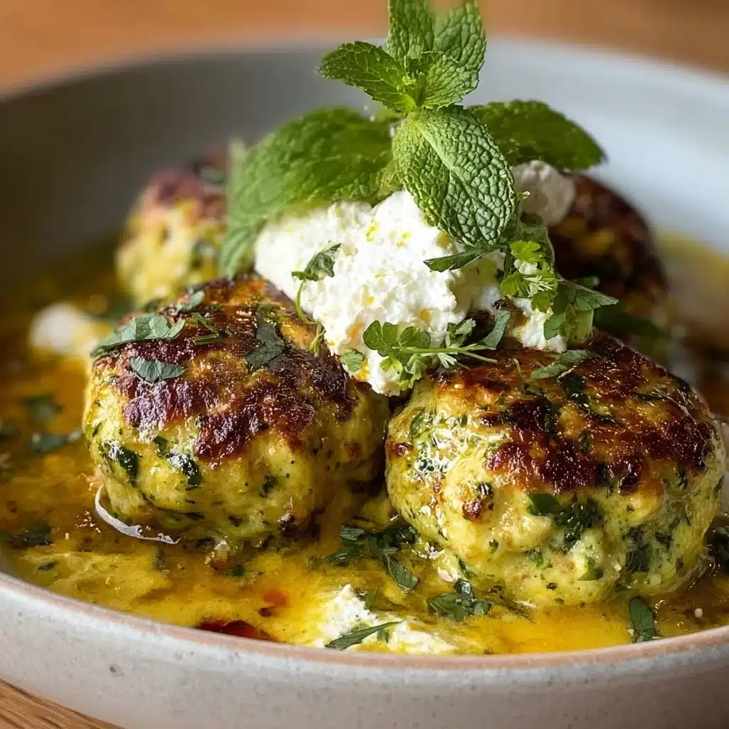 Boulettes de Courgettes et Feta avec sauce yaourt curry menthe sur assiette