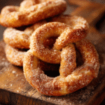 Bretzel sucré à la cannelle maison, doré et enrobé de sucre parfumé