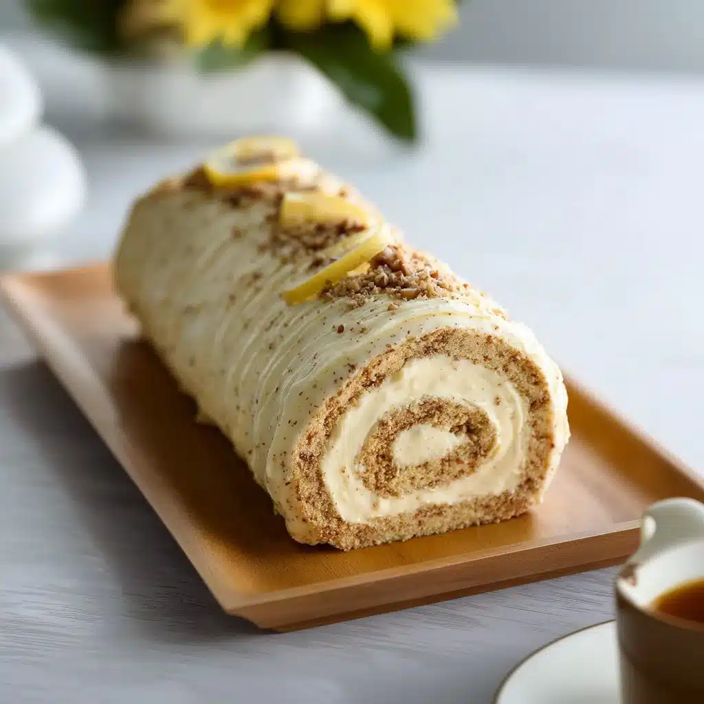 Bûche de Noël aux noisettes et citron, un dessert traditionnel des fêtes.