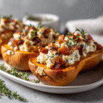 Butternut farcie au chèvre et lardons de poulet fumé, recette automnale savoureuse
