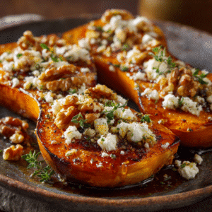 Butternut rôtie au miel, feta et noix, recette d’automne savoureuse et fondante