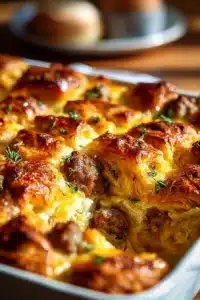 Casserole de petit-déjeuner aux croissants dorés et garnitures appétissantes