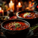 Chili sanglant Halloween – chili con carne épicé et festif dans des bols décorés