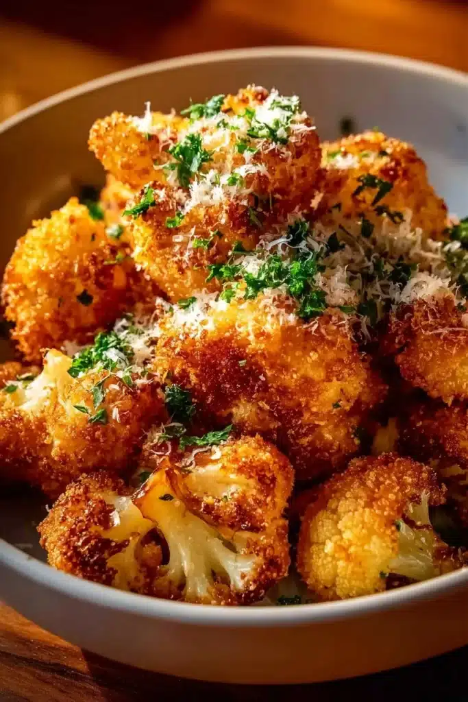 Chou-fleur rôti croustillant au parmesan, prêt à déguster