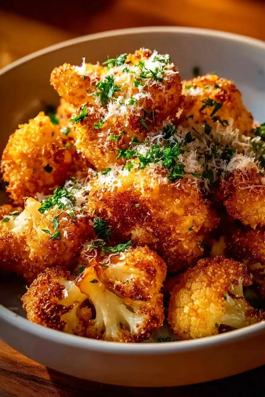 Chou-fleur rôti croustillant au parmesan, prêt à déguster