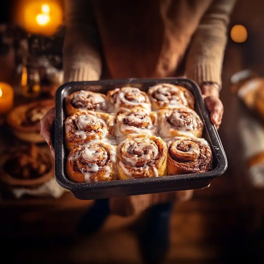 Recette de cinnamon roll fraîchement cuits avec glaçage crémeux