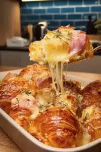 Croissants au jambon et fromage dorés et croustillants pour un petit-déjeuner savoureux