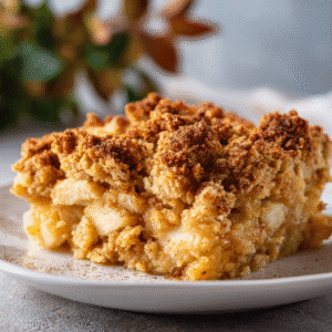 Crumble aux pommes et à la cannelle doré et croustillant, dessert d’automne chaleureux