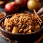 Crumble aux pommes vegan sans beurre, croustillant doré à l’huile de coco