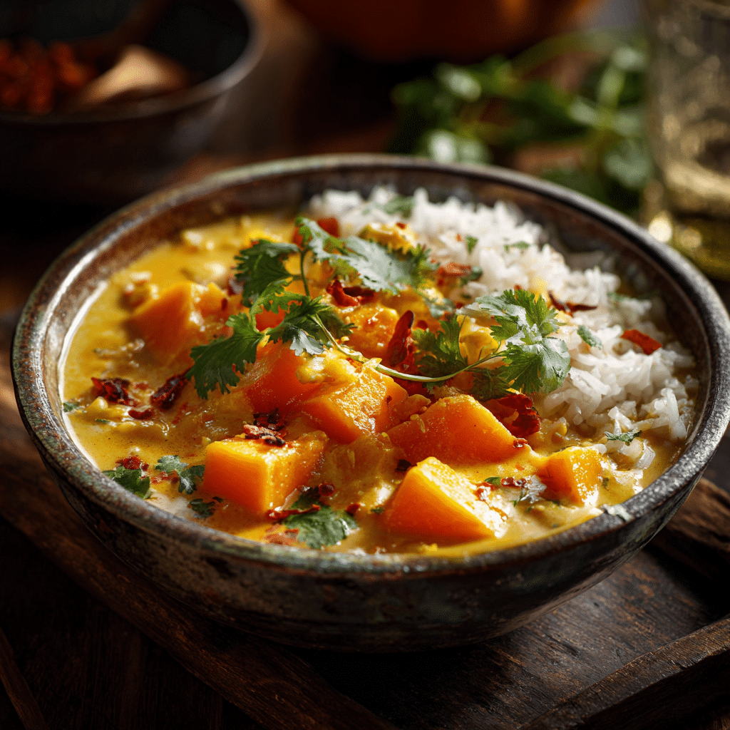 Curry de potiron lait de coco épices douces – plat végétarien automnal et réconfortant