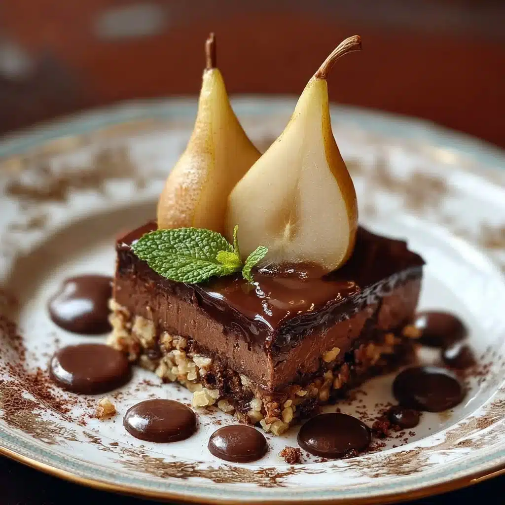 Dessert gourmand au chocolat et poires, un mélange exquis pour les amateurs de douceurs.