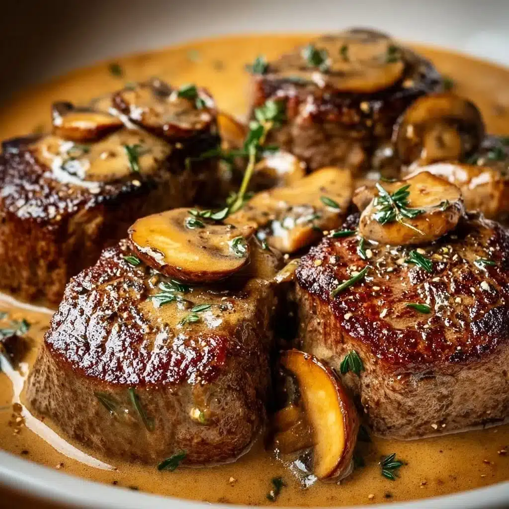 Filet Mignon Fondant à la Moutarde et Champignons, plat gourmet savoureux