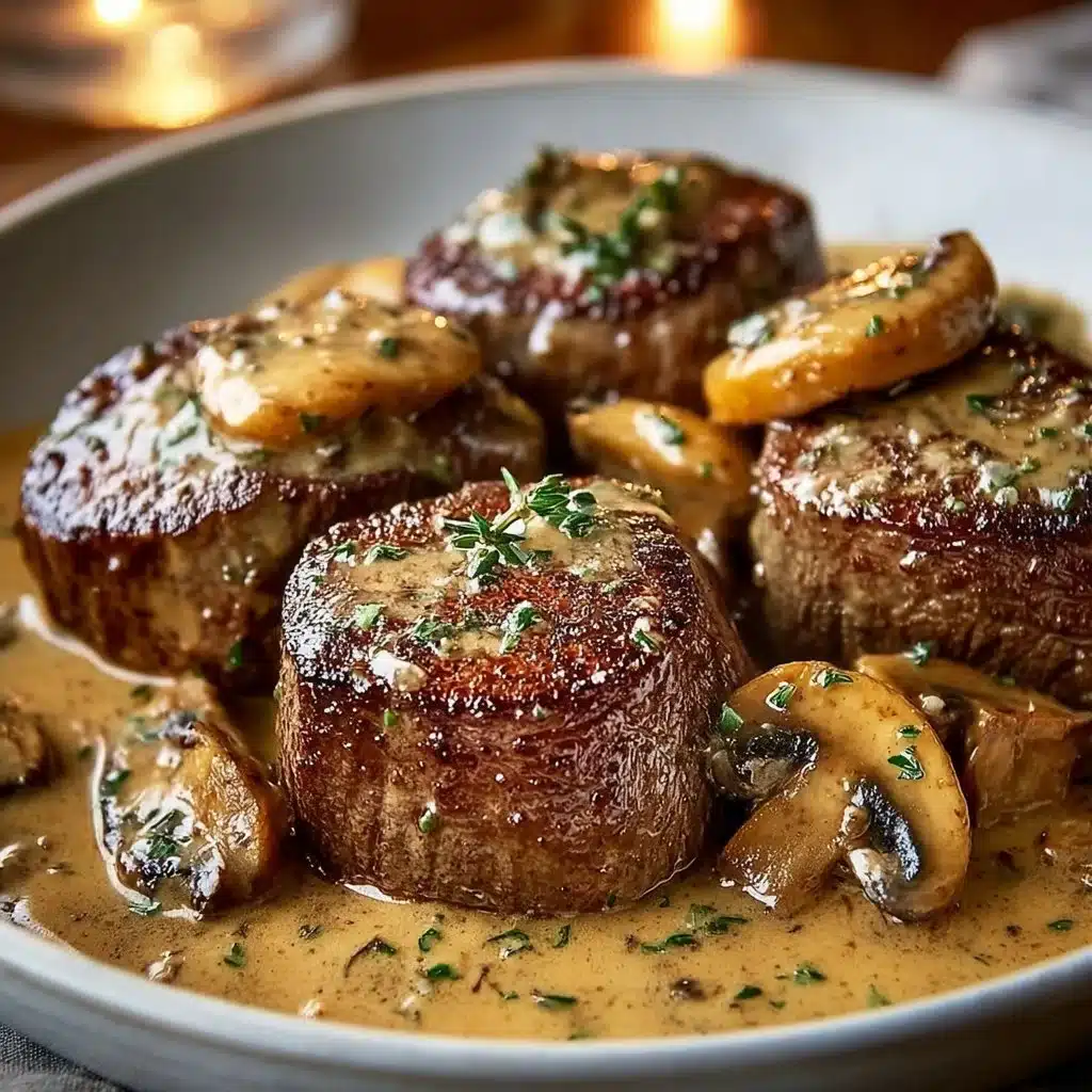 Filet mignon fondant à la moutarde et champignons sur une assiette raffinée