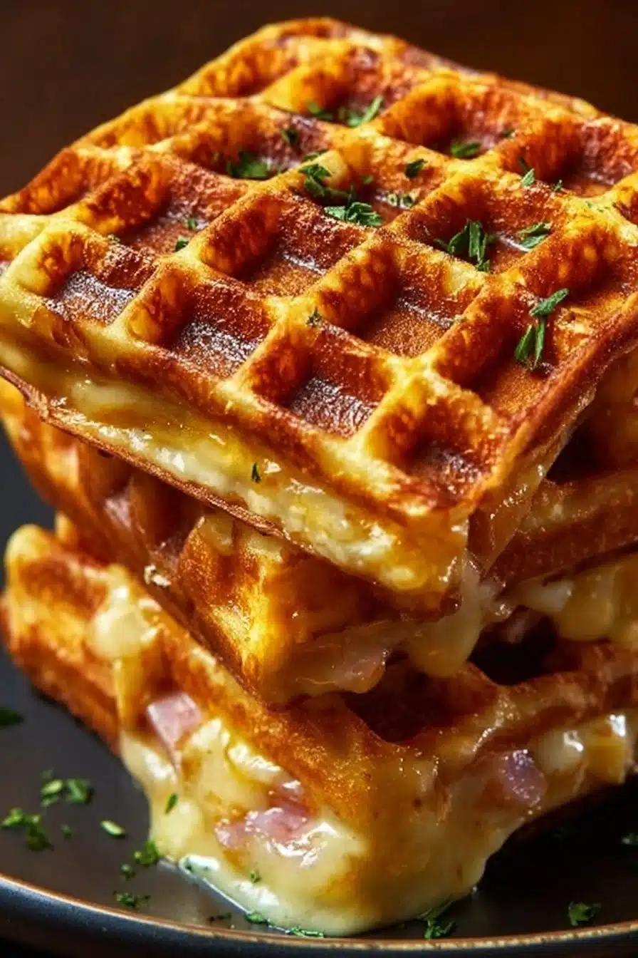 Gaufres salées croustillantes avec dinde fumée et fromage