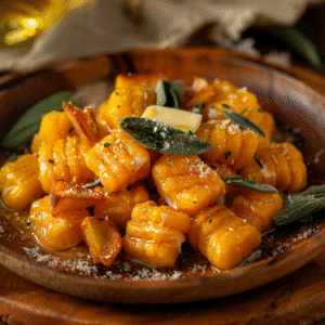 Gnocchis de potimarron maison servis avec beurre et sauge croustillante