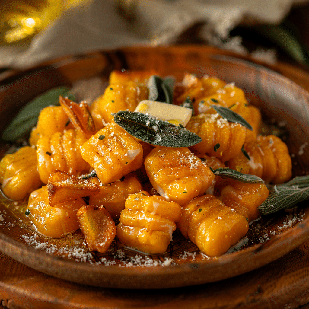 Gnocchis de potimarron maison servis avec beurre et sauge croustillante
