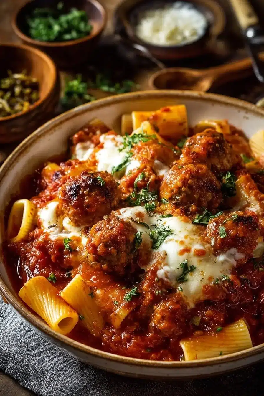 Gratin linguine aux boulettes de viande savoureux et réconfortant