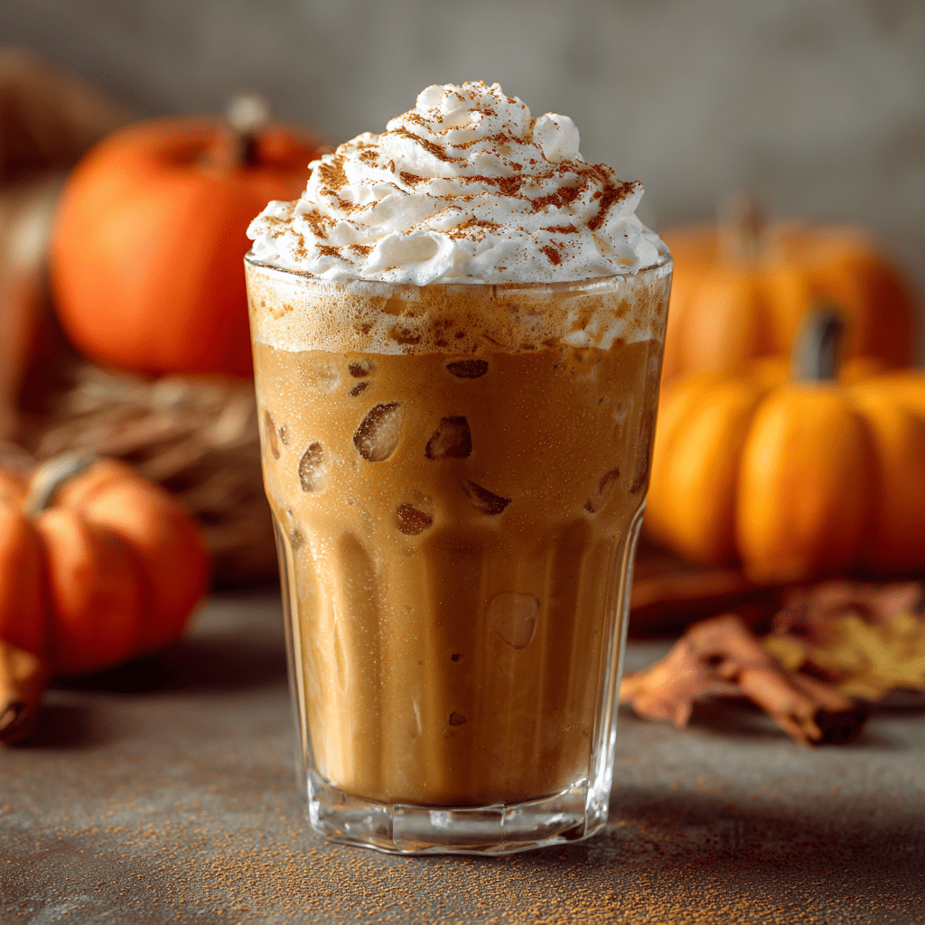 Iced Pumpkin Spice Latte sans alcool, boisson glacée d’automne épicée et onctueuse