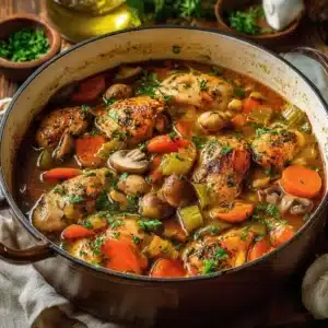 Mijoté de Poulet aux Légumes chaud, prêt à être dégusté dans un bol.