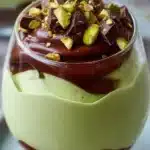 Mousse de pistache garnie de ganache au chocolat onctueuse