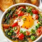 Oeufs au Feta Cuits au Four garnis de fromage feta et d'herbes fraîches