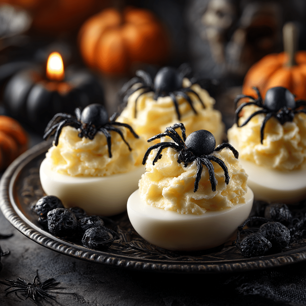 Œufs farcis araignées Halloween – apéritif salé original aux olives noires