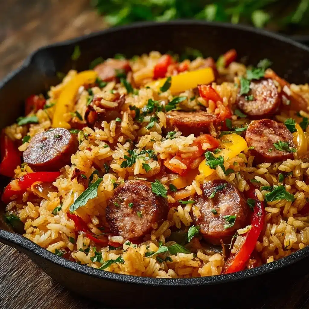 Poêlée saucisse riz colorée et savoureuse prête en quelques minutes