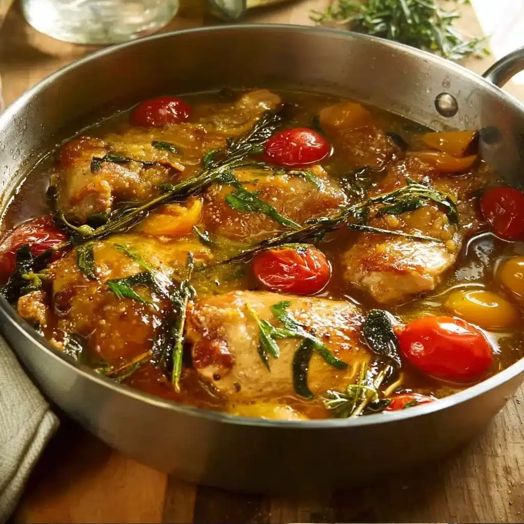 Recette de poulet aux herbes et tomates confites, plat savoureux et aromatique.