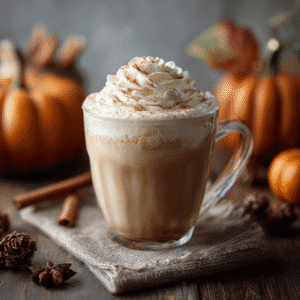 Pumpkin Spice Latte maison sans alcool, boisson chaude d’automne épicée et onctueuse