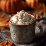 Pumpkin Spice Latte vegan au lait d’avoine avec crème fouettée et épices