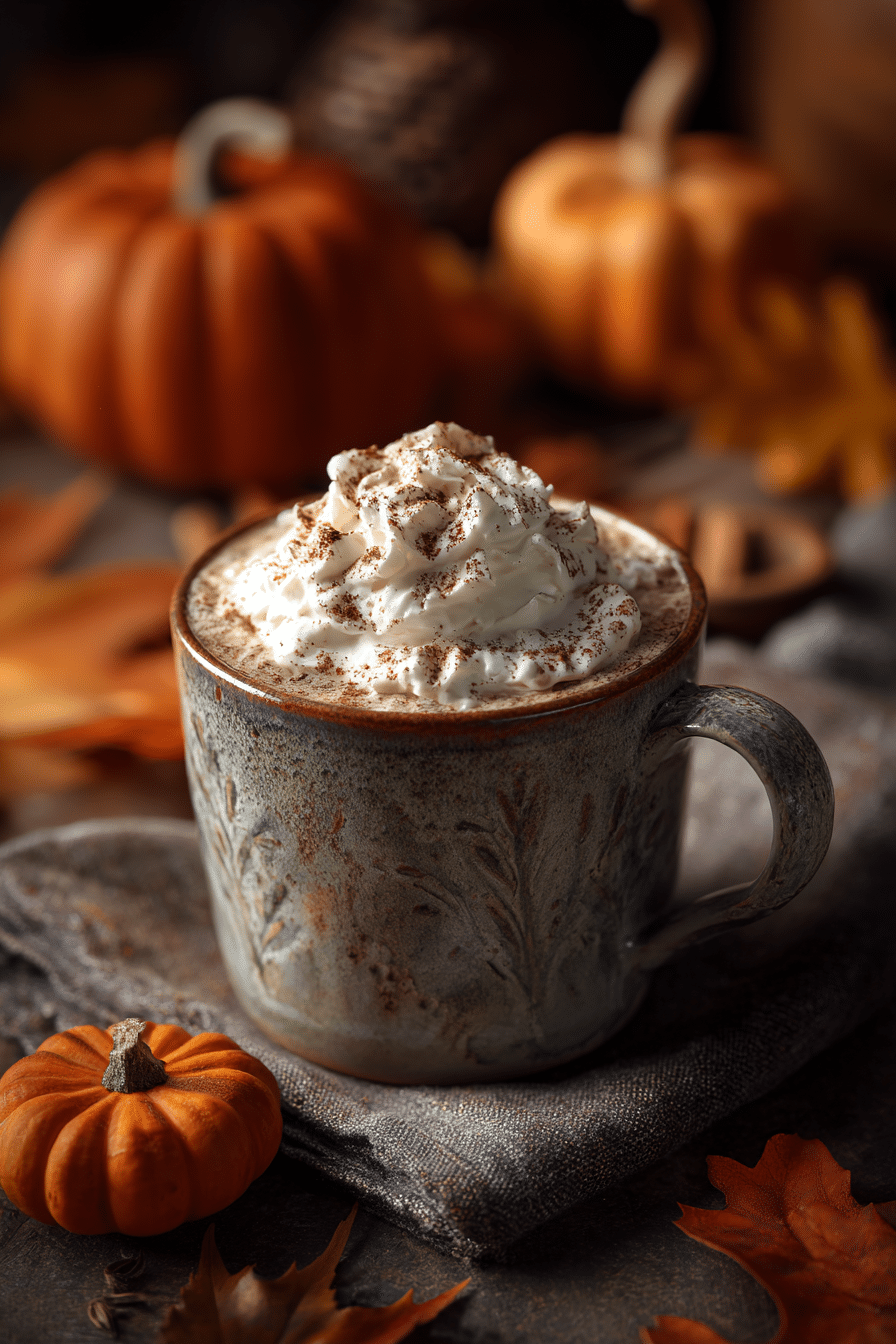 Pumpkin Spice Latte vegan au lait d’avoine avec crème fouettée et épices