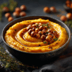 Purée de potimarron au beurre noisette dorée et crémeuse, servie dans un bol rustique