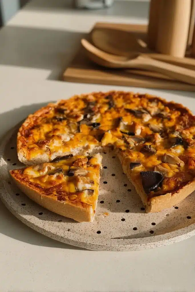 Quiche savoureuse aux champignons, butternut, lardons et cheddar