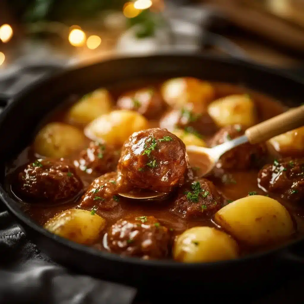 Ragoût de pommes de terre aux boulettes de viande hachée dans un plat savoureux