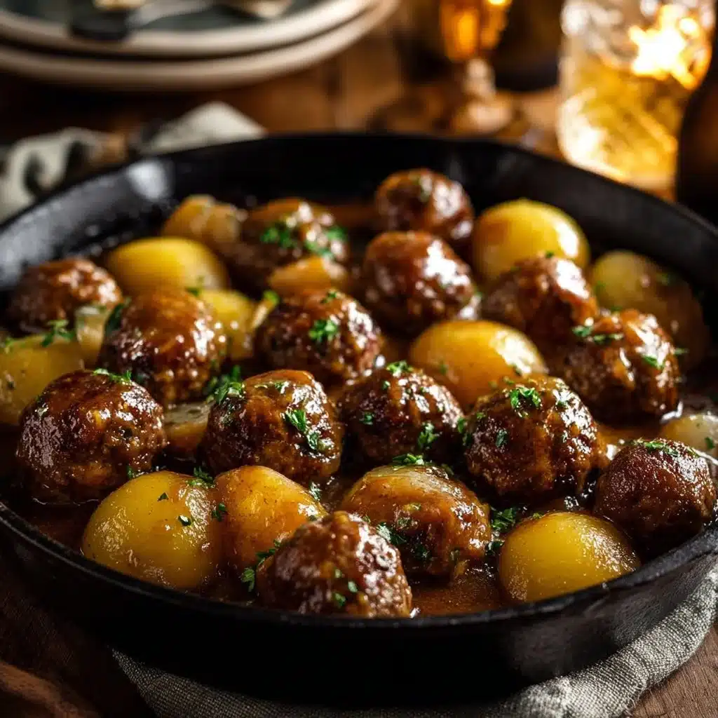 Ragoût de pommes de terre avec boulettes de viande servi dans un bol