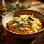 Risotto crémeux au potimarron & sauge – recette d’automne gourmande