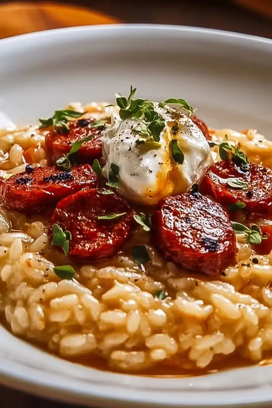 Risotto crémeux avec chorizo et burrata, plat savoureux et réconfortant