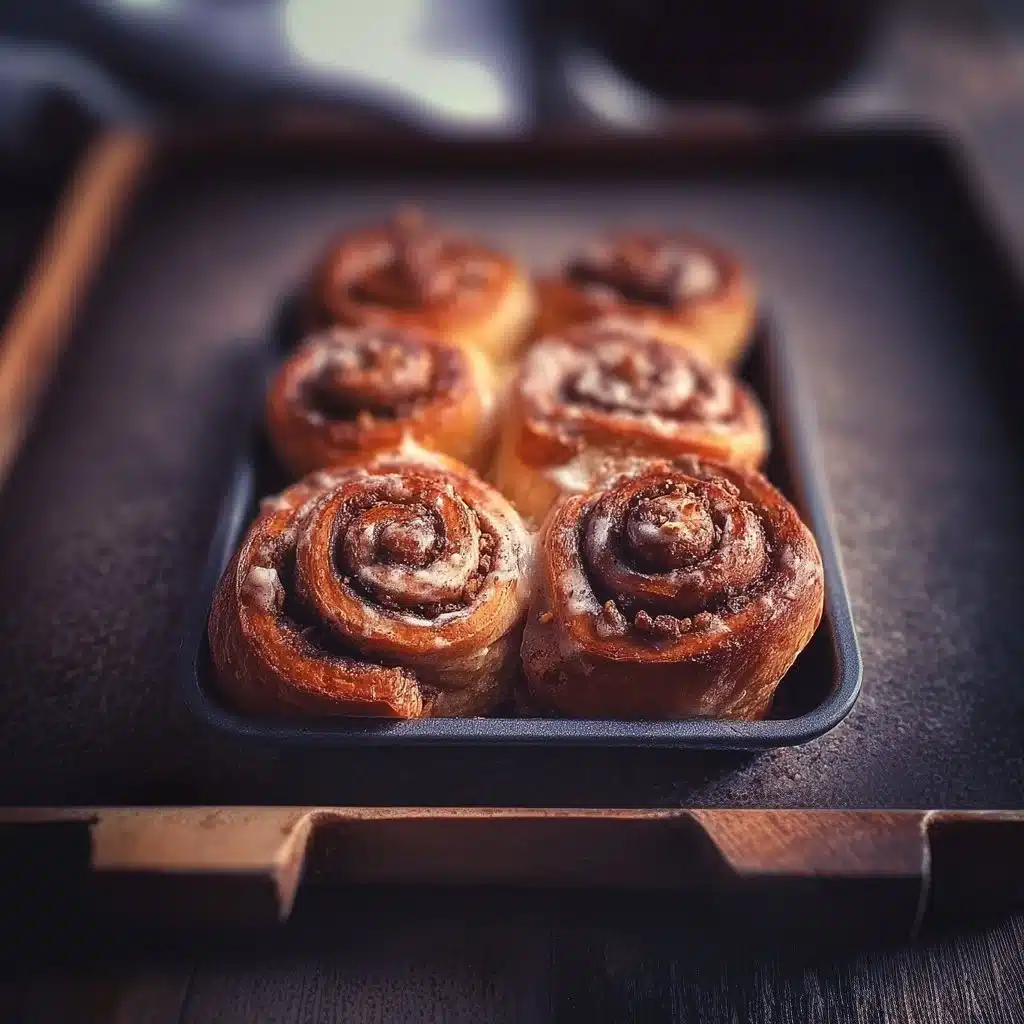Roulé à la cannelle frais sortant du four, garni de glaçage sucré.
