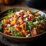 Salade tiède de butternut rôtie, quinoa et grenade — recette automnale saine et colorée