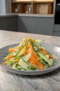 Salade de rubans de carottes et concombres, fraîche et colorée